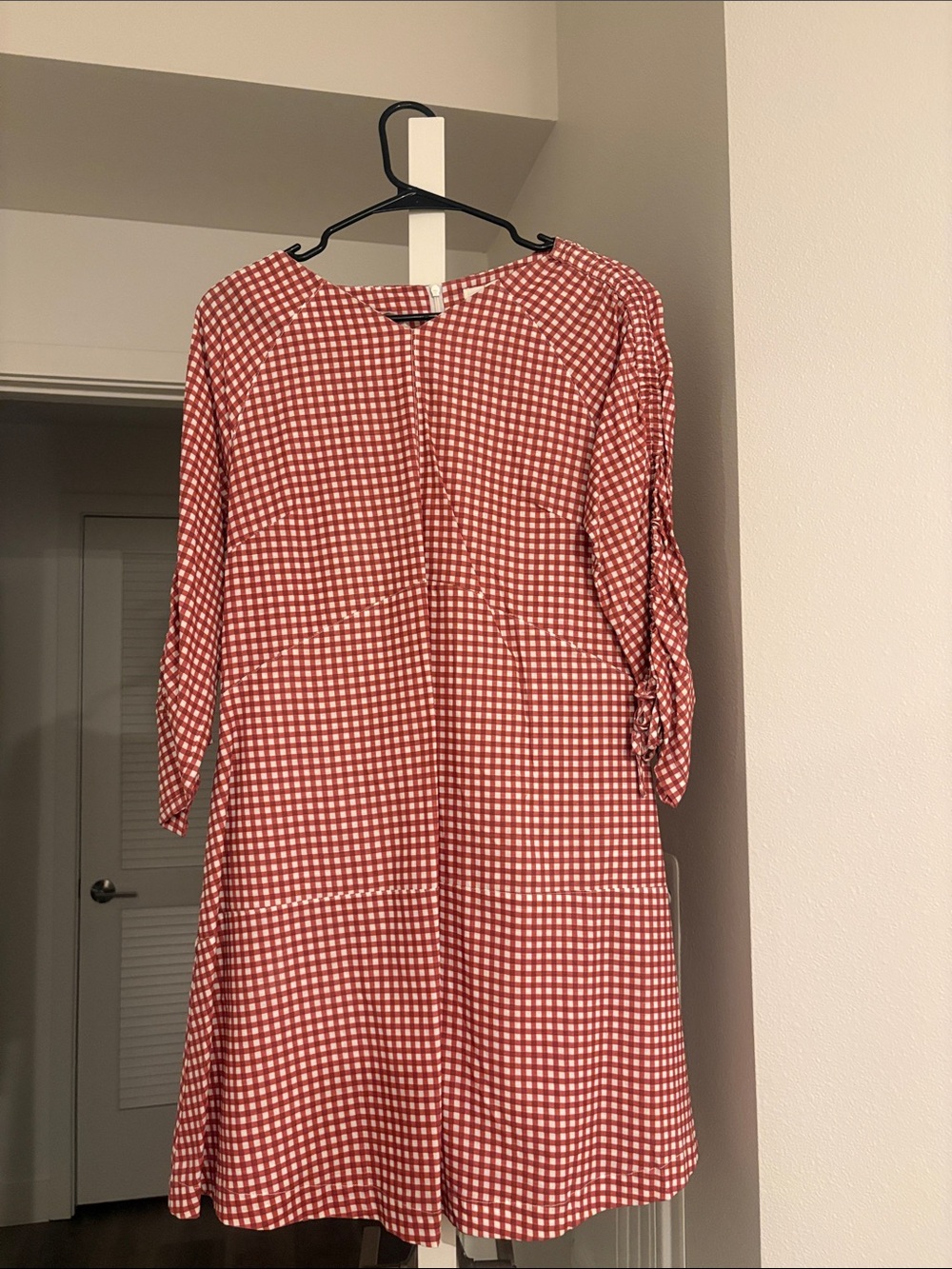 Red Gingham Midi Dress - Classic Women's Shift